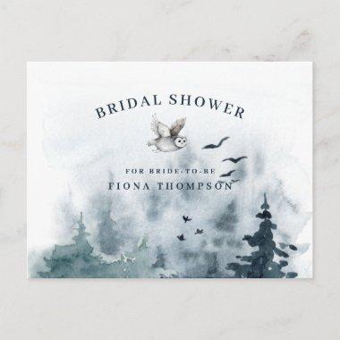 Watercolor Mountain Forest Owl Bridal Shower Invitation PostInvitations