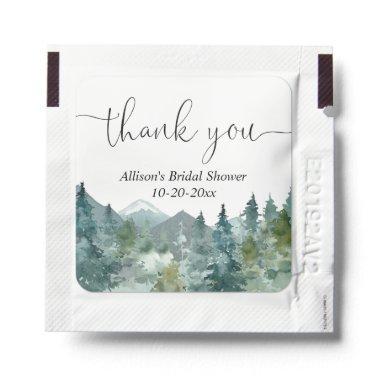 Watercolor mountains forest tree bridal shower hand sanitizer packet