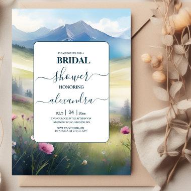 Watercolor Mountains Pine Forest Bridal Shower Invitations