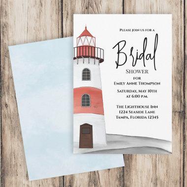 Watercolor Nautical Bridal Shower Sea Lighthouse Invitations