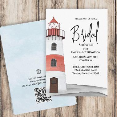 Watercolor Nautical Bridal Shower Sea QR Code Invitations