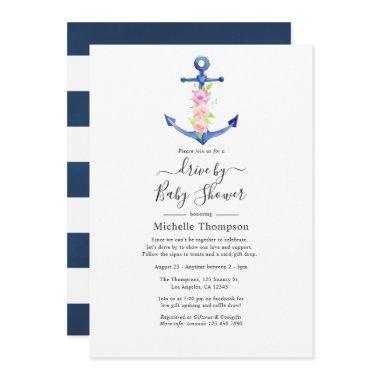 Watercolor Nautical Drive By Bridal or Baby Shower Invitations