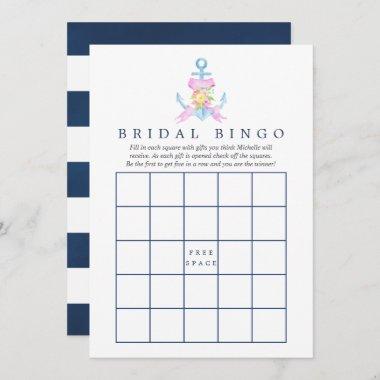 Watercolor Nautical Floral Bridal Shower Bingo Invitations