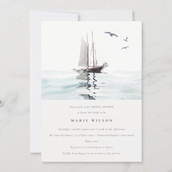 Watercolor Nautical Sailing Yacht Bridal Shower Invitations