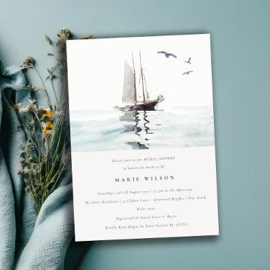 Watercolor Nautical Sailing Yacht Bridal Shower Invitations