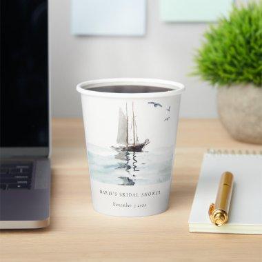 Watercolor Nautical Sailing Yacht Bridal Shower Paper Cups