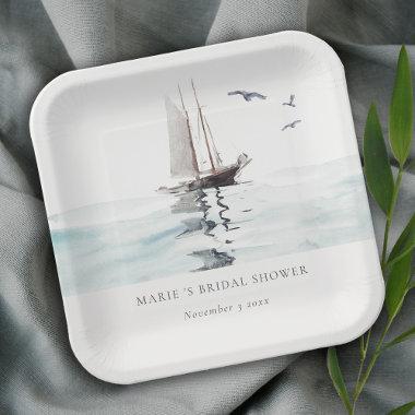 Watercolor Nautical Sailing Yacht Bridal Shower Paper Plates