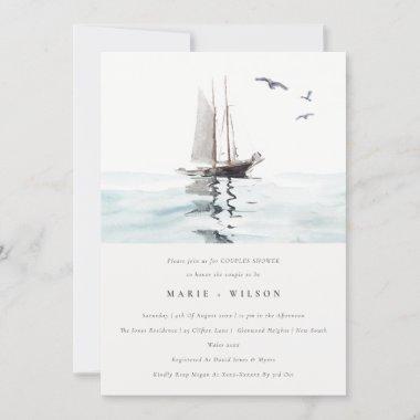 Watercolor Nautical Sailing Yacht Couples Shower Invitations