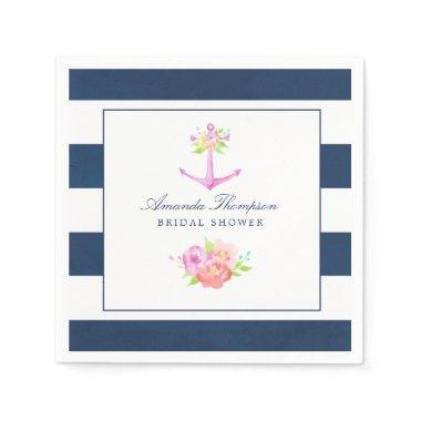 Watercolor Nautical Themed Floral Bridal Shower Napkins