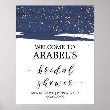 Watercolor Navy and Gold Bridal Shower Welcome Poster