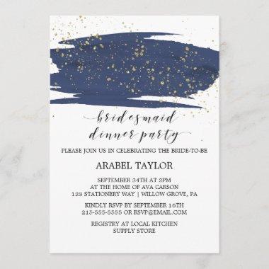 Watercolor Navy and Gold Bridesmaid Dinner Party Invitations