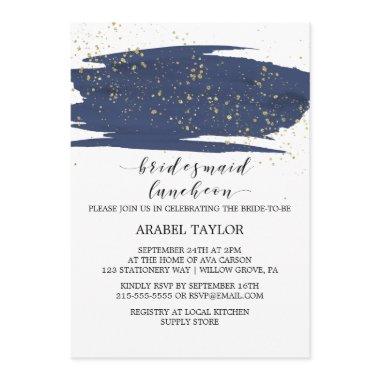 Watercolor Navy and Gold Bridesmaid Luncheon Invitations