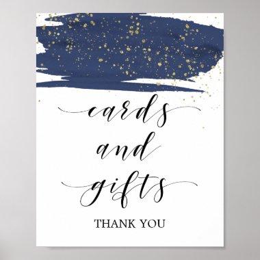 Watercolor Navy and Gold Sparkle Invitations & Gifts Poster