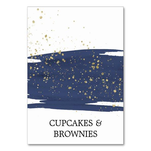Watercolor Navy and Gold Sparkle Food Tent Invitations