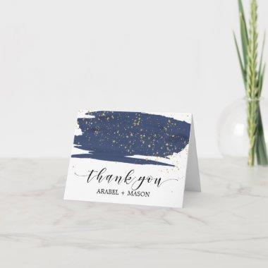 Watercolor Navy and Gold Sparkle Thank You Invitations
