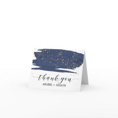Watercolor Navy and Gold Sparkle Thank You