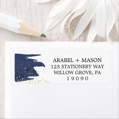 Watercolor Navy and Gold Sparkle Wedding Label