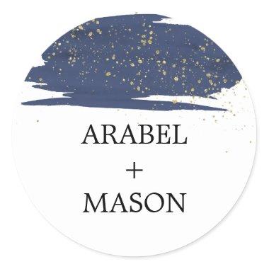 Watercolor Navy and Gold Wedding Envelope Seal