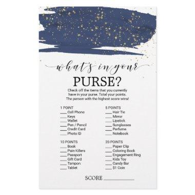 Watercolor Navy and Gold What's In Your Purse Game Flyer