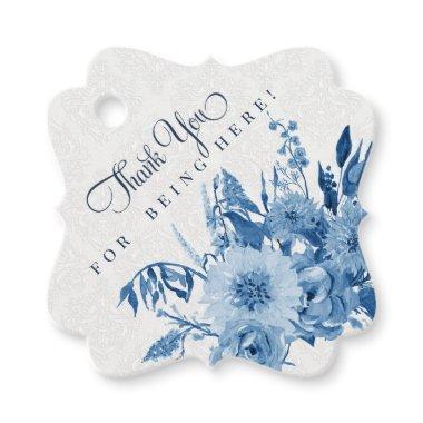 Watercolor Navy Blue n White Floral Baby Shower Favor Tags