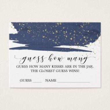 Watercolor Navy & Gold Guess How Many Kisses Invitations