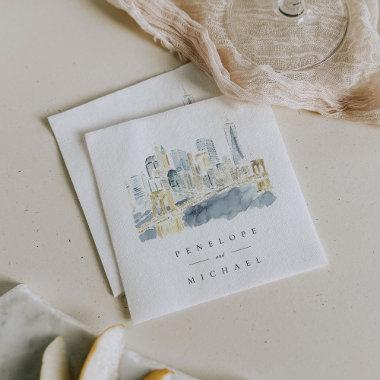 Watercolor New York City Personalized Wedding Napkins