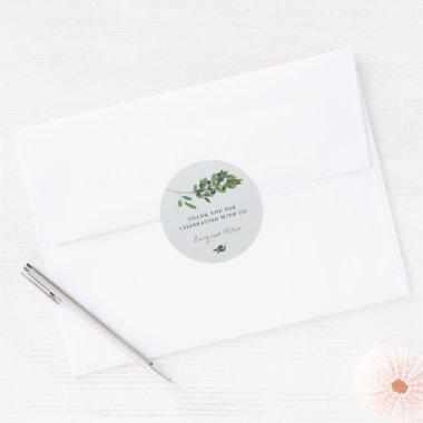 Watercolor Olive Orchard Branch Wedding Gray Classic Round Sticker