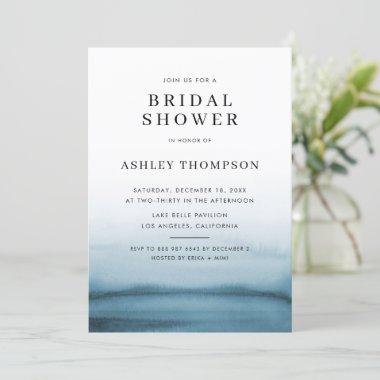 Watercolor Ombre Navy Blue Modern Bridal Shower Invitations