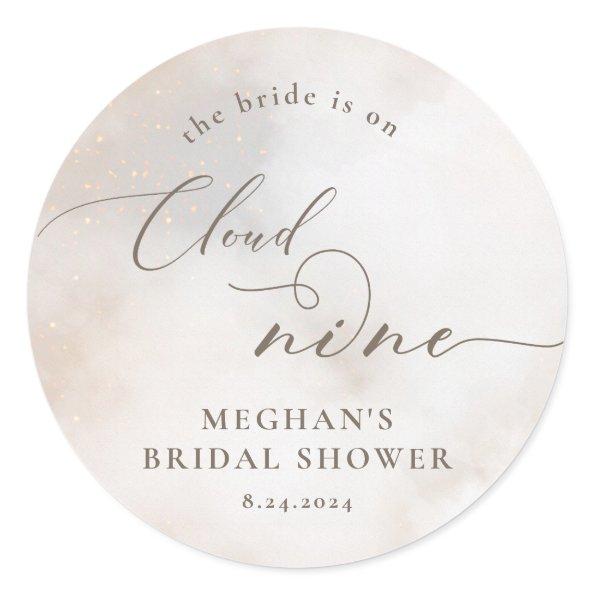 Watercolor On Cloud 9 Bridal Shower Favors Classic Round Sticker