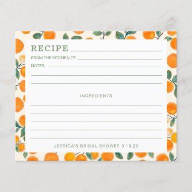 Watercolor Orange Citrus Bridal Shower Recipe Invitations