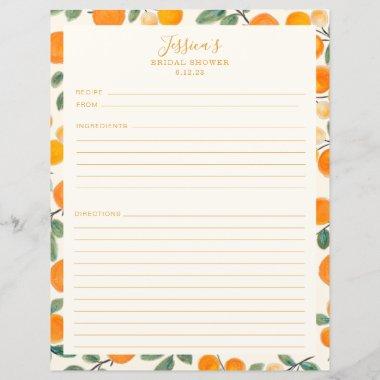 Watercolor Orange Citrus Bridal Shower Recipe Page