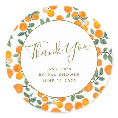 Watercolor Orange Citrus Custom Bridal Shower Classic Round Sticker