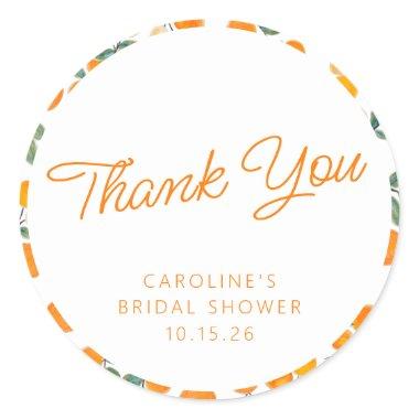 Watercolor Orange Citrus Custom Shower Thank You Classic Round Sticker