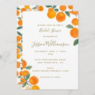 Watercolor Orange Citrus Fruit Bridal Shower Invitations
