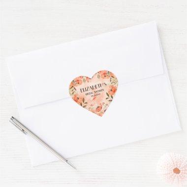 Watercolor Orange Floral  Heart Sticker