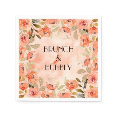 Watercolor Orange Floral Brunch and Bubbly Napkins