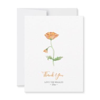 Watercolor Orange Poppies Thank You Note Holiday