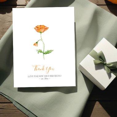 Watercolor Orange Poppies Thank You Note Holiday