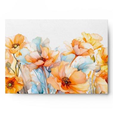 Watercolor Orange Poppy Bloom  Envelope