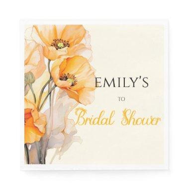 Watercolor Orange Poppy Bloom  Napkins