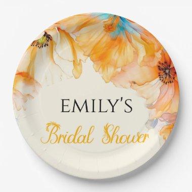 Watercolor Orange Poppy Bloom  Paper Plates