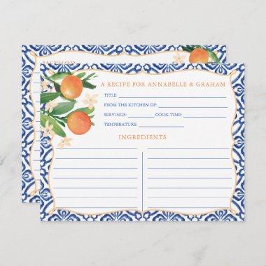 Watercolor Oranges Amalfi Blue Tiles Recipe Invitations