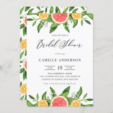 Watercolor Oranges and Grapefruits Bridal Shower Invitations