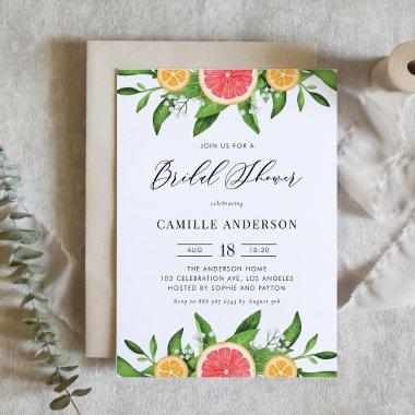 Watercolor Oranges and Grapefruits Bridal Shower Invitations