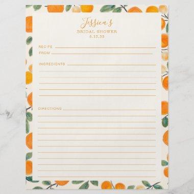 Watercolor Oranges Border Bridal Shower Recipe Flyer