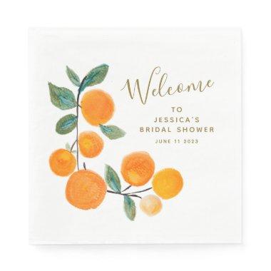 Watercolor Oranges Fruit Rustic Bridal Shower Napkins