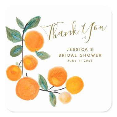 Watercolor Oranges Rustic Thank You Bridal Shower Square Sticker