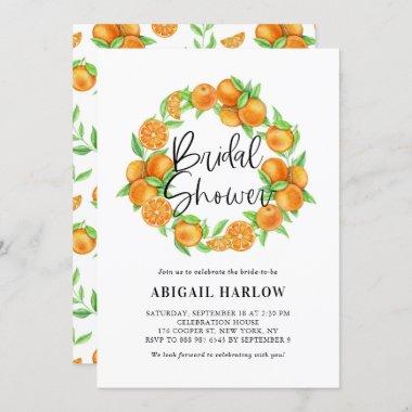 Watercolor Oranges Wreath Summer Bridal Shower Invitations