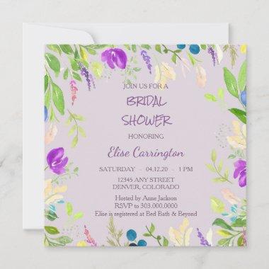 Watercolor Orchid Floral Border Bridal Shower Invitations