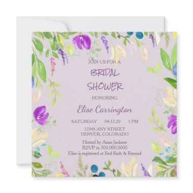 Watercolor Orchid Floral Border Bridal Shower Invitations